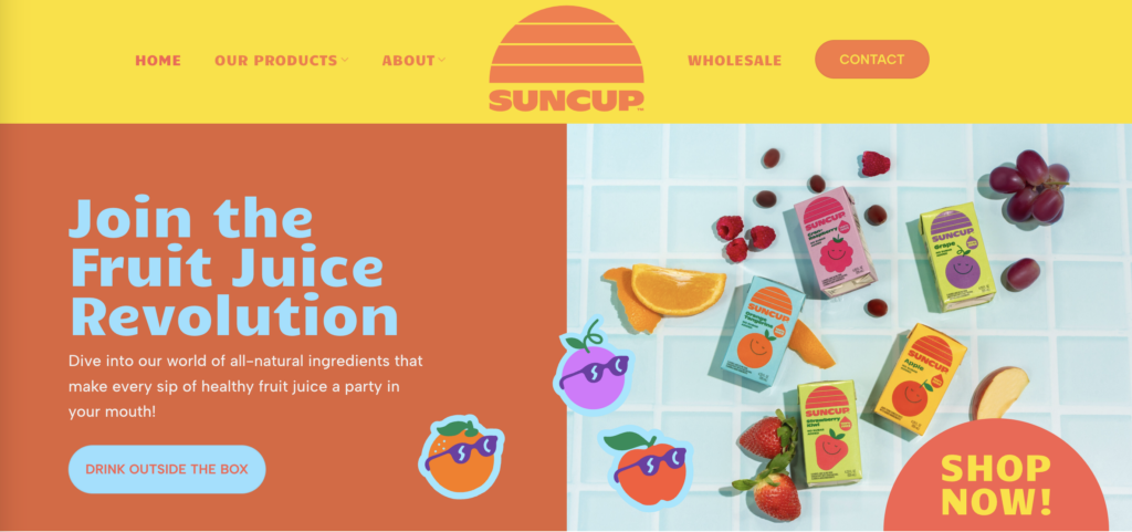 screenshot of bright Suncup website